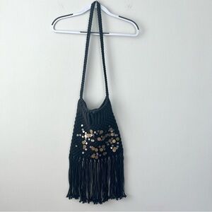 Free People Macrame Fringe Woven Medal Beachy Boho Bag
